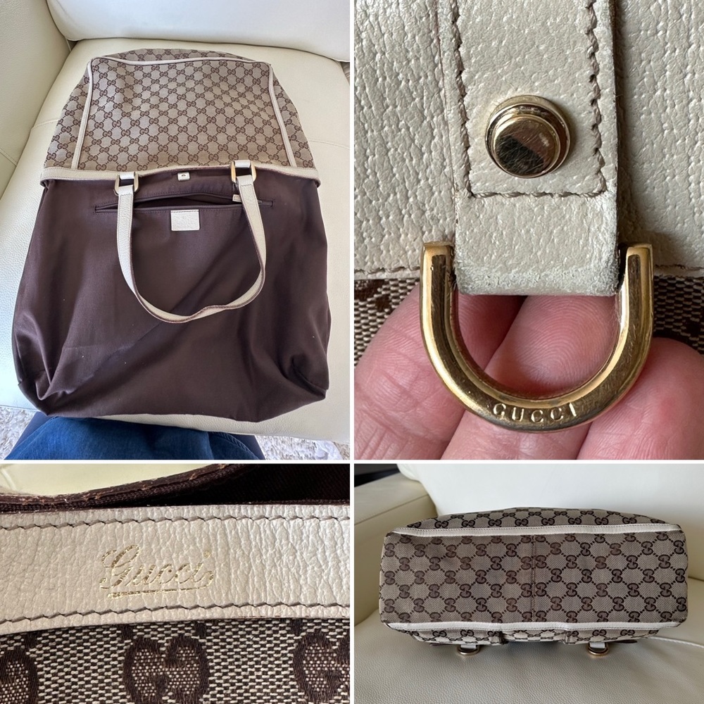 Gucci signature print GG canvas bag off-white messenger abbey pocket tote #H97 - Picture 8 of 10